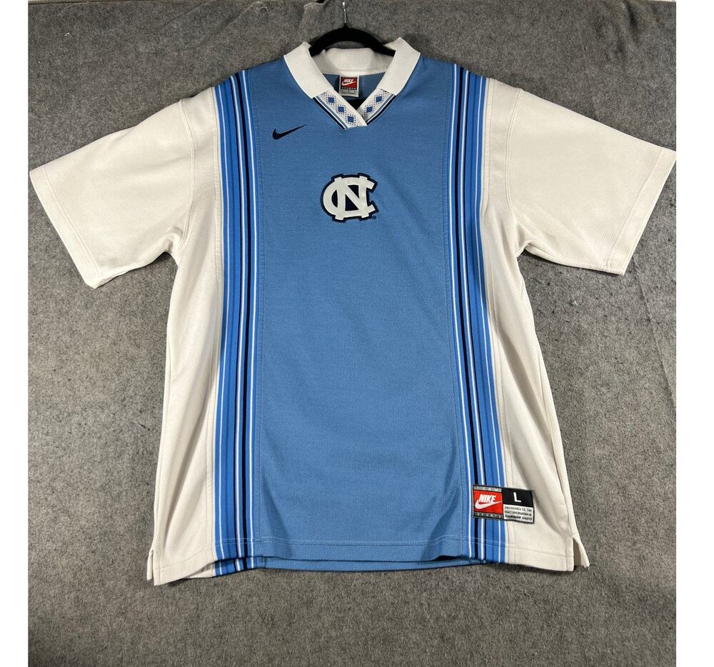 VINTAGE 90s Nike Team Sports Polo Shirt Mens L Blue North Carolina Tar Heels UNC
